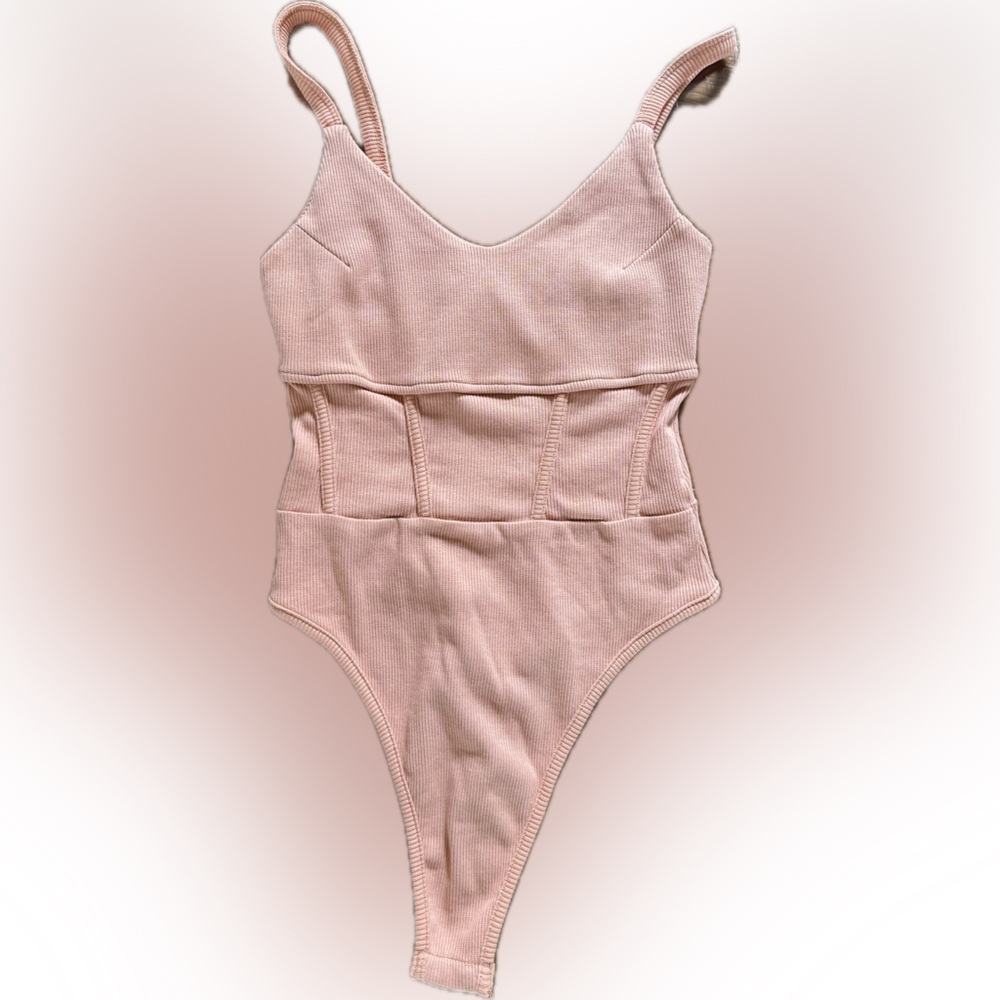 Boohoo Light Pink Ribbed Bodysuit